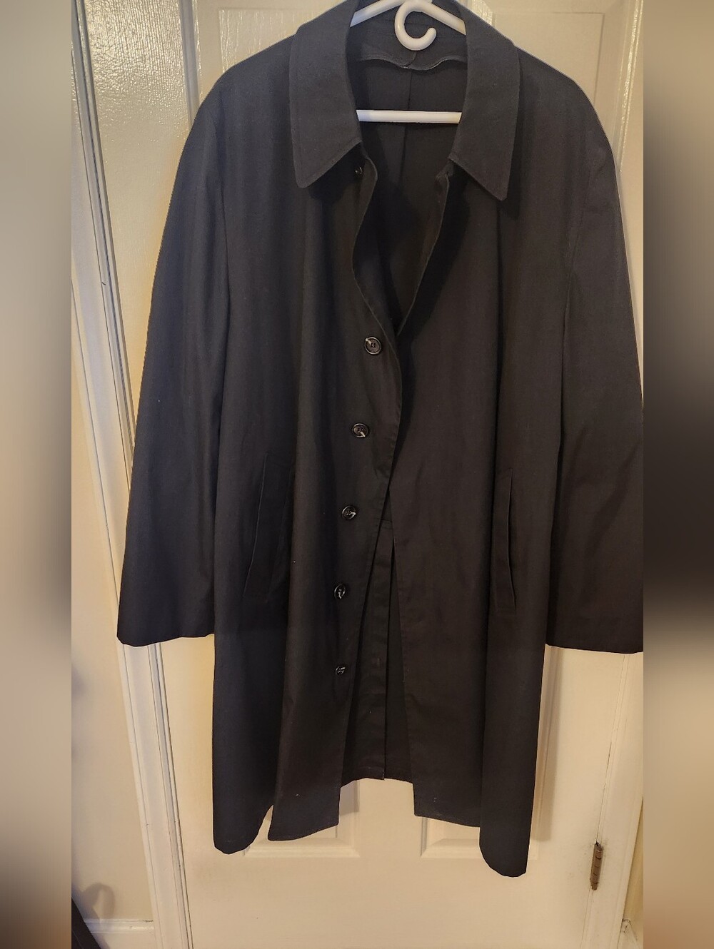 London Fog Men's Vintage Black Trench Coat with Button Front.
